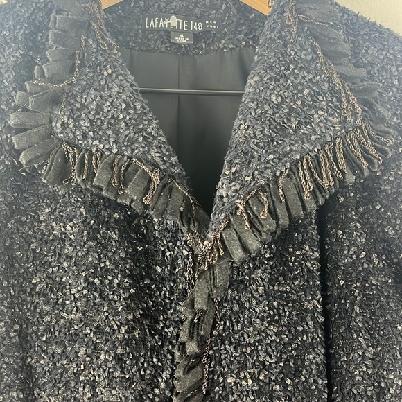 Lafayette 148 Textured Open Front Fringe Wool Blend Blazer Jacket Size 4 Career - Picture 6 of 12